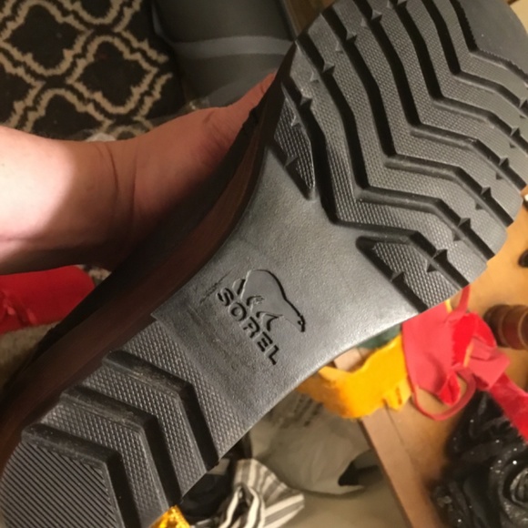 Excellent! Sorel black leather stacked wedge ankle boots, size 8 - Picture 5 of 7